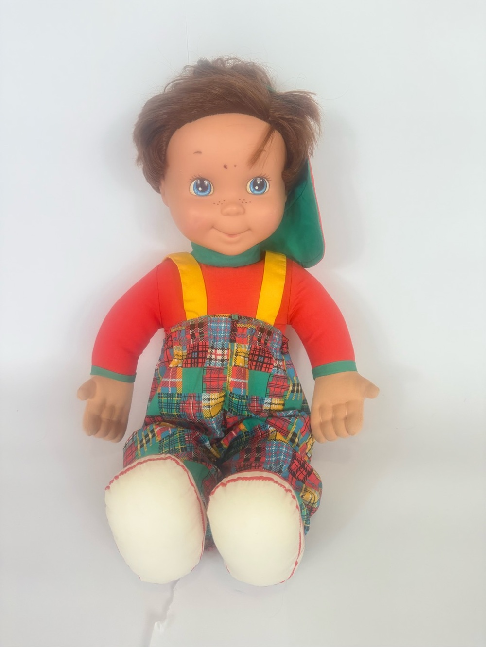 VTG Playskool My Buddy Doll Plaid Overalls Orange Shirt Yellow Suspenders 1993
